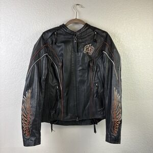 RARE Harley Davidson Women's Embroidered Wings Leather Riding Jacket Size MED